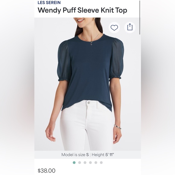 Wendy Navy Puff Sleeve Knit Top Size M - Picture 1 of 6